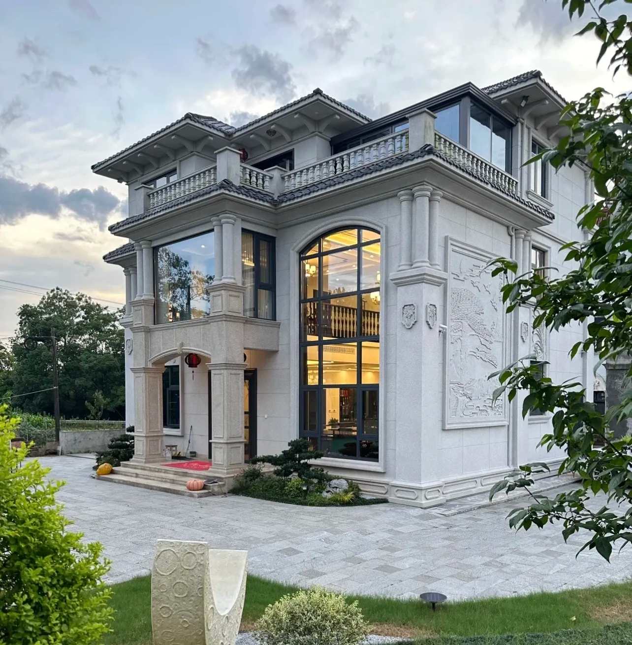 昌都 白麻花岗岩私人别墅干挂石材豪华定制