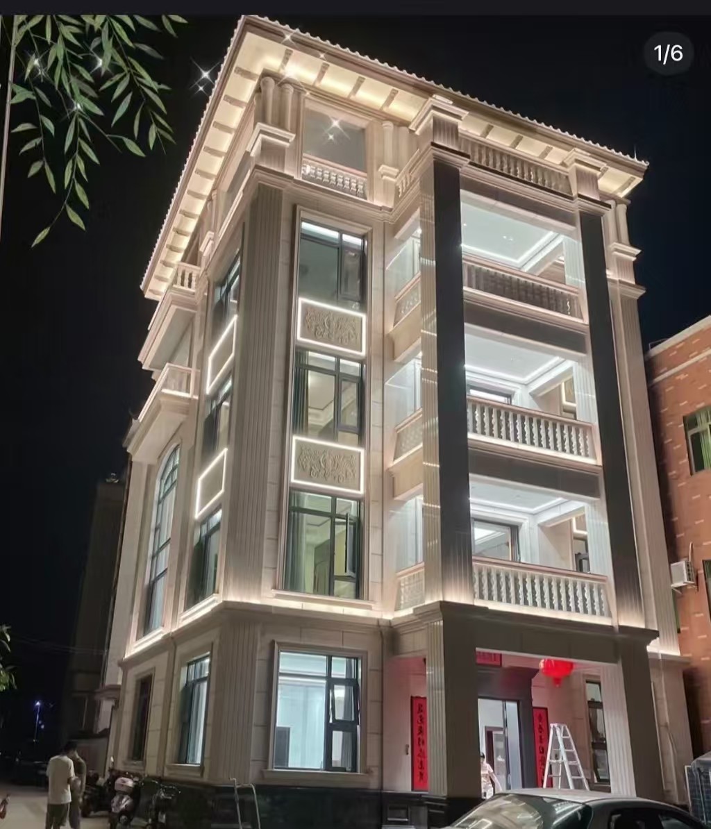 昌都 芝麻白花岗岩别墅外墙夜间效果